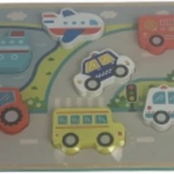 Merkloos Houten Puzzel Weg - Auto's - Multicolor - Hout - Chunky Puzzel - 30 X 22 Cm