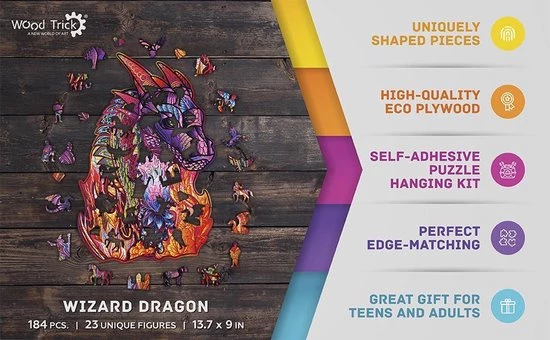 Wood Trick Tovenaar Draak - Houten Vormpuzzel 6 Wood Trick Tovenaar Draak - Houten Vormpuzzel - Afbeelding 4