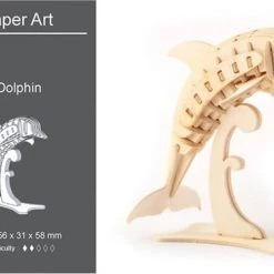 Merkloos Houten Dieren 3D Puzzel - Puzzel - 3D – Zelf In Elkaar Zetten - Speelgoed Bouwpakket 5.6 X 3.1 X 5.8 Cm - Dolfijn