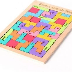 Van Theo Houten Puzzel - Dieren Tetris - Houten Speelgoed - Vormen Puzzel