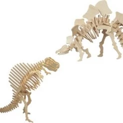 Merkloos Houten 3D Dieren Dino Puzzel Set Spinosaurus En Stegosaurus - Speelgoed Bouwpakketten