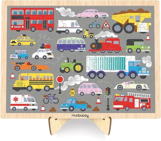 Mudpuppy Houten Puzzel Voertuigen Onderweg Incl. Standaard - 100 Stukjes 4 Mudpuppy Houten Puzzel Voertuigen Onderweg Incl. Standaard - 100 Stukjes - Afbeelding 2