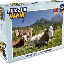 PuzzleWow Puzzel Koeien - Gras - Zwitserland - Legpuzzel - Puzzel 500 Stukjes - Sinterklaas Cadeautjes - Sinterklaas Voor Grote Kinderen