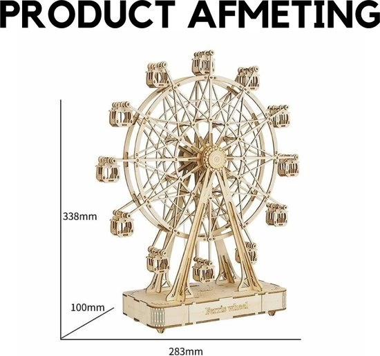 Amerce Houten 3D Puzzel - Reuzenrad – Draaibaar - Muziekdoos – Bruin 5 Amerce Houten 3D Puzzel - Reuzenrad – Draaibaar - Muziekdoos – Bruin - Afbeelding 3