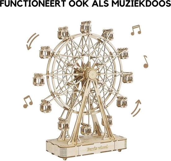 Amerce Houten 3D Puzzel - Reuzenrad – Draaibaar - Muziekdoos – Bruin 7 Amerce Houten 3D Puzzel - Reuzenrad – Draaibaar - Muziekdoos – Bruin - Afbeelding 5