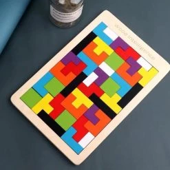 Merkloos Puzzel - Houten Tetris Puzzel - Leren Spelen. Puzzel Hout - Vanaf 24 Maanden