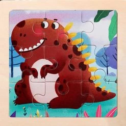 LS Goods Houten Puzzel - Cutie Dino - 9 Delig - 11x11 Cm - Montessori