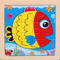 LS Goods Houten Puzzel - Regenboog Vis - 9 Delig - 11x11 Cm - Montessori