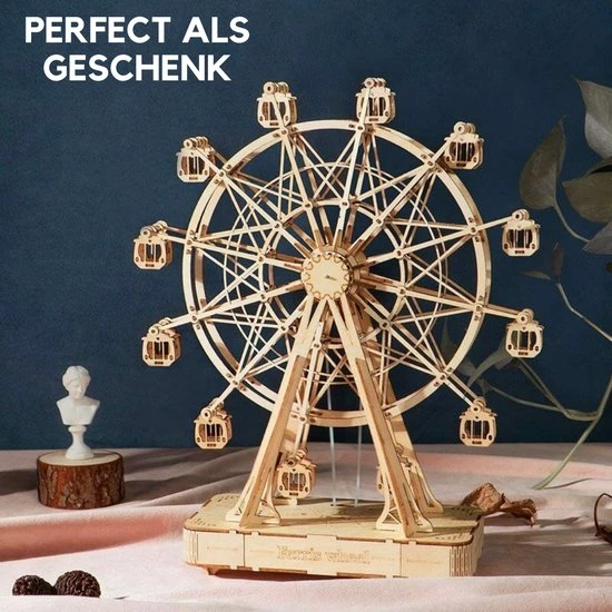 Amerce Houten 3D Puzzel - Reuzenrad – Draaibaar - Muziekdoos – Bruin 8 Amerce Houten 3D Puzzel - Reuzenrad – Draaibaar - Muziekdoos – Bruin - Afbeelding 6