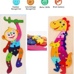 YUMI 2 Houten Kinderpuzzel/Aap 10 Stukjes-Dino 11 Stukjes/Educatief Speelgoed/Hout Milieu/Jigsaw Puzzle