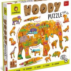 Ludattica Puzzels: WOODY PUZZEL SAVANNE 25x35cm, 48-delig, 12 Figuurtjes, In Hout , 3+