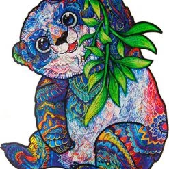 UNIDRAGON Houten Puzzel Dier - Serieuze Panda - 215 Stukjes - Medium 25x33 Cm